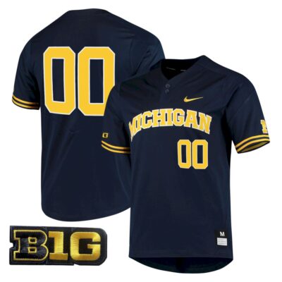 Custom Michigan Wolverines Baseball Navy Two Button Jersey w/ B1G Patch - All Stitched