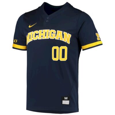 Alternative view of Custom Michigan Wolverines Baseball Navy Two Button Jersey w/ B1G Patch - All Stitched
