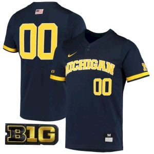 Custom Michigan Wolverines Baseball Two Button Navy Jersey w/ B1G Patch - All Stitched
