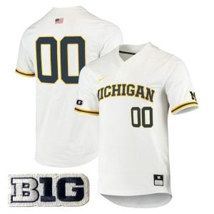 Custom Michigan Wolverines Baseball Two Button White Jersey w/ B1G Patch - All Stitched