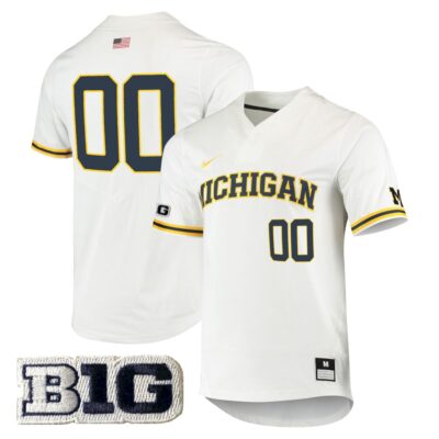 Custom Michigan Wolverines Baseball Two Button White Jersey w/ B1G Patch - All Stitched
