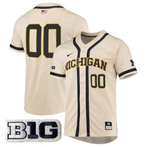 Custom Michigan Wolverines Baseball Natural Jersey w/ B1G Patch - All Stitched