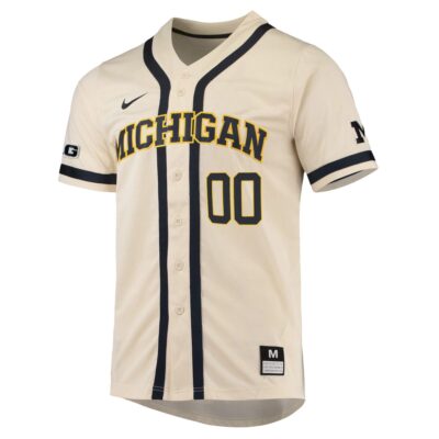 Alternative view of Custom Michigan Wolverines Baseball Natural Jersey w/ B1G Patch - All Stitched