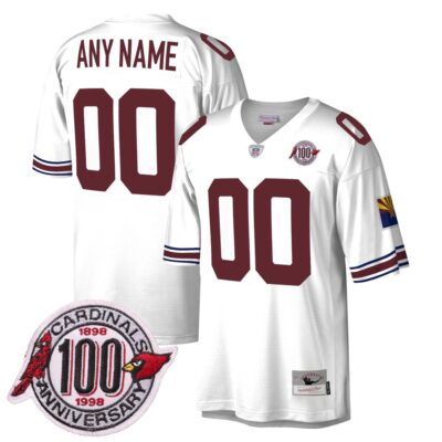 Custom Arizona Cardinals 100th Anniversary White Throwback Jersey - All Stitched