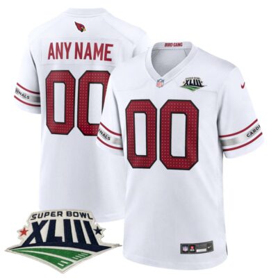 Custom Arizona Cardinals SBXLIII White Game Jersey - All Stitched