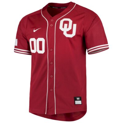 Alternative view of Custom Oklahoma Sooners Baseball Crimson Game Jersey - All Stitched