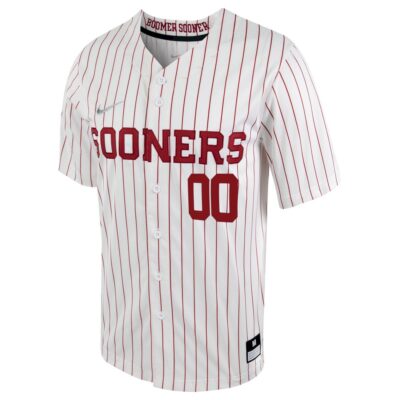 Alternative view of Custom Oklahoma Sooners Baseball White Pinstripe Game Jersey - All Stitched