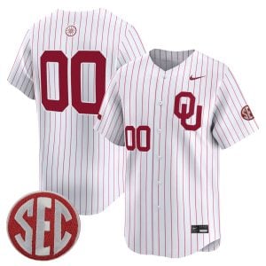 Custom Oklahoma Sooners Baseball White Pinstripe Limited Jersey w/ SEC Patch - All Stitched