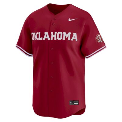 Alternative view of Custom Oklahoma Sooners Baseball Crimson Limited Jersey w/ SEC Patch - All Stitched
