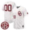 Custom Oklahoma Sooners Baseball White Pinstripe Game Jersey w/ SEC Patch - All Stitched
