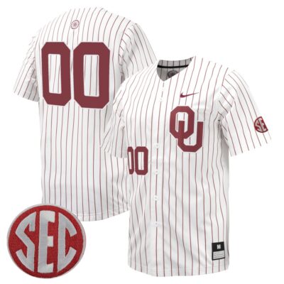 Custom Oklahoma Sooners Baseball White Pinstripe Game Jersey w/ SEC Patch - All Stitched