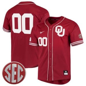 Custom Oklahoma Sooners Baseball Crimson Game Jersey w/ SEC Patch - All Stitched