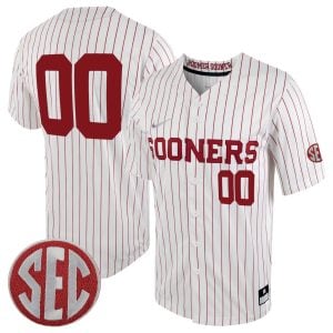 Custom Oklahoma Sooners Baseball White Pinstripe Game Jersey w/ SEC Patch - All Stitched