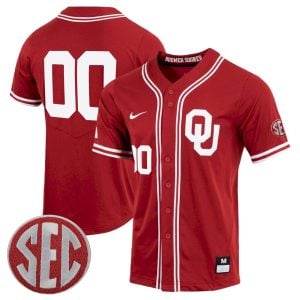Custom Oklahoma Sooners Baseball Crimson Game Jersey w/ SEC Patch - All Stitched