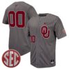 Custom Oklahoma Sooners Baseball Grey Pinstripe Game Jersey w/ SEC Patch - All Stitched