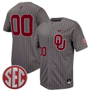 Custom Oklahoma Sooners Baseball Grey Pinstripe Game Jersey w/ SEC Patch - All Stitched