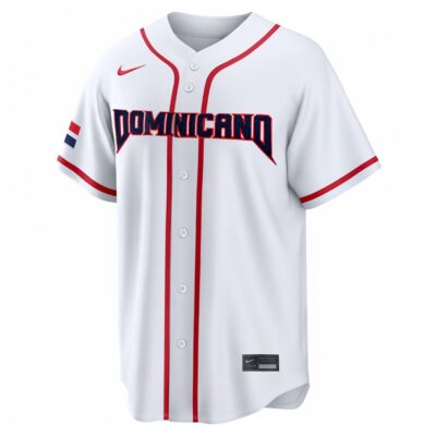 Alternative view of Custom Dominican Republic Baseball 2026 World Baseball Classic White Heritage Jersey – All Stitched