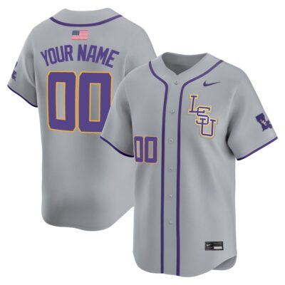 Custom LSU Tigers Baseball Grey Away Alternate Limited Jersey - All Stitched