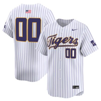 Custom LSU Tigers Baseball White Pinstripe Alternate Limited Jersey - All Stitched
