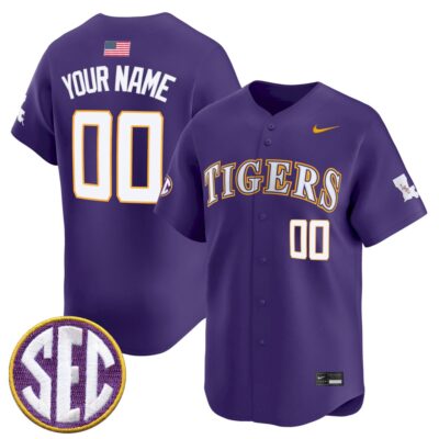 Custom LSU Tigers Baseball Purple Home Limited Jersey w/ SEC Patch - All Stitched