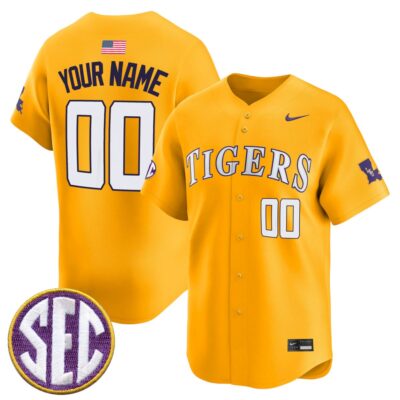 Custom LSU Tigers Baseball Gold Away Limited Jersey w/ SEC Patch - All Stitched