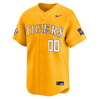 Alternative view of Custom LSU Tigers Baseball Gold Away Limited Jersey w/ SEC Patch - All Stitched
