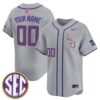Custom LSU Tigers Baseball Grey Away Alternate Limited Jersey w/ SEC Patch - All Stitched