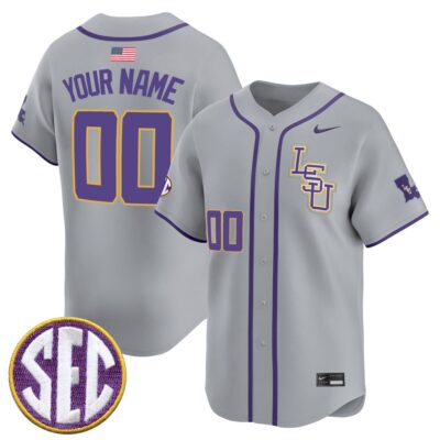Custom LSU Tigers Baseball Grey Away Alternate Limited Jersey w/ SEC Patch - All Stitched