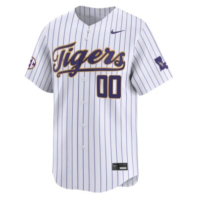 Alternative view of Custom LSU Tigers Baseball White Pinstripe Alternate Limited Jersey w/ SEC Patch - All Stitched