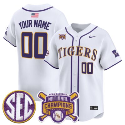 Custom LSU Tigers Baseball 2023 College World Series Champions White Home Alternate Limited Jersey - All Stitched