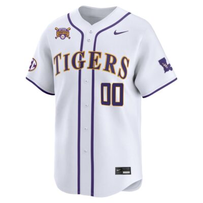Alternative view of Custom LSU Tigers Baseball 2023 College World Series Champions White Home Alternate Limited Jersey - All Stitched
