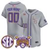 Custom LSU Tigers Baseball 2023 College World Series Champions Grey Away Alternate Limited Jersey - All Stitched