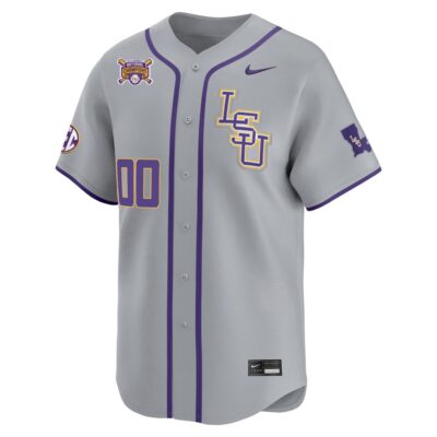 Alternative view of Custom LSU Tigers Baseball 2023 College World Series Champions Grey Away Alternate Limited Jersey - All Stitched
