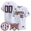 Custom LSU Tigers Baseball 2023 College World Series Champions White Pinstripe Alternate Limited Jersey - All Stitched