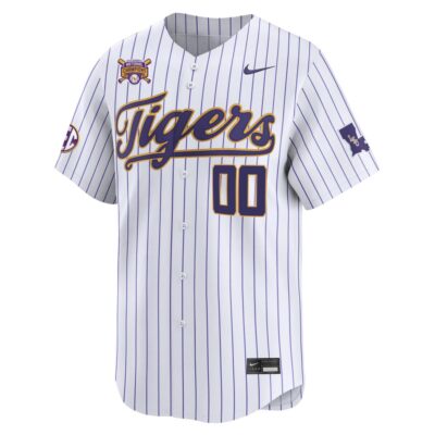 Alternative view of Custom LSU Tigers Baseball 2023 College World Series Champions White Pinstripe Alternate Limited Jersey - All Stitched