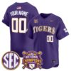 Custom LSU Tigers Baseball 2025 College World Series Champions Purple Home Limited Jersey - All Stitched