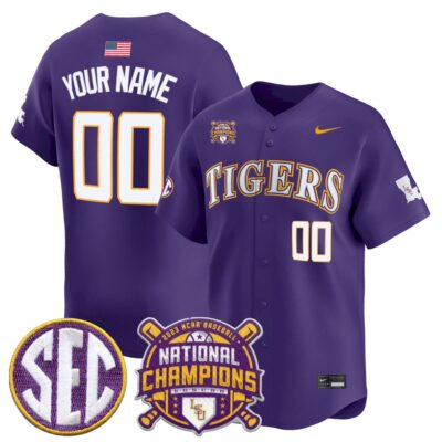 Custom LSU Tigers Baseball 2025 College World Series Champions Purple Home Limited Jersey - All Stitched