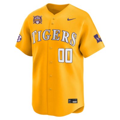 Alternative view of Custom LSU Tigers Baseball 2025 College World Series Champions Gold Away Limited Jersey - All Stitched