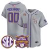 Custom LSU Tigers Baseball 2025 College World Series Champions Grey Away Alternate Limited Jersey - All Stitched