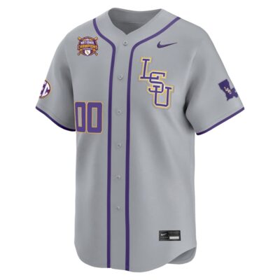 Alternative view of Custom LSU Tigers Baseball 2025 College World Series Champions Grey Away Alternate Limited Jersey - All Stitched
