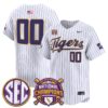 Custom LSU Tigers Baseball 2025 College World Series Champions White Pinstripe Alternate Limited Jersey - All Stitched