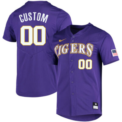 Custom LSU Tigers Baseball Purple Game Jersey - All Stitched