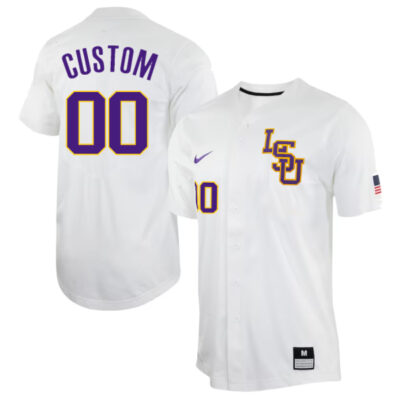 Custom LSU Tigers Baseball Natural White Game Jersey - All Stitched