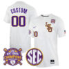 Custom LSU Tigers Baseball 2023 National Champions Natural White Game Jersey - All Stitched