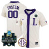 Custom LSU Tigers Baseball 2023 College World Series Champions Natural Game Jersey - All Stitched