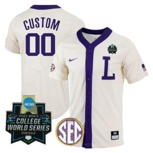 Custom LSU Tigers Baseball 2023 College World Series Champions Natural Game Jersey - All Stitched