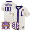 Custom LSU Tigers Baseball 2023 National Champions Natural Game Jersey - All Stitched
