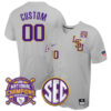 Custom LSU Tigers Baseball 2023 National Champions Grey Game Jersey - All Stitched