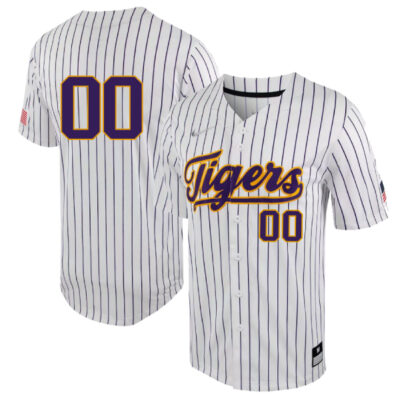 Custom LSU Tigers Baseball White Pinstripe Game Jersey - All Stitched