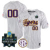 Custom LSU Tigers Baseball 2023 College World Series Champions White Pinstripe Game Jersey - All Stitched